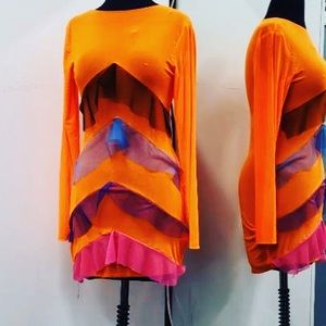 Orange Mesh with ruffles multi colored